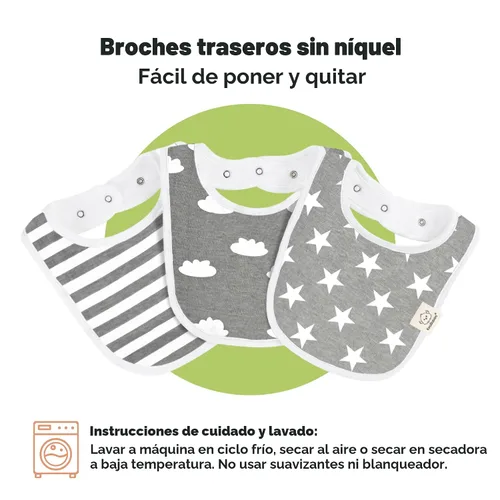 Miniatura 9 de Paquete de 8 baberos orgánicos para bebés para niñas y niños, baberos de dentición para niños y niñas, baberos para recién nacidos (escala de grises)