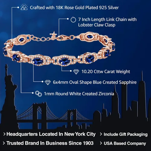 Miniatura 101 de Gem Stone King 18K Rose Gold Plated Silver Oval Gemstone Birthstone Tennis Bracelet For Women Oval 6X4MM 7 Inch With 1 Inch Extender Fine