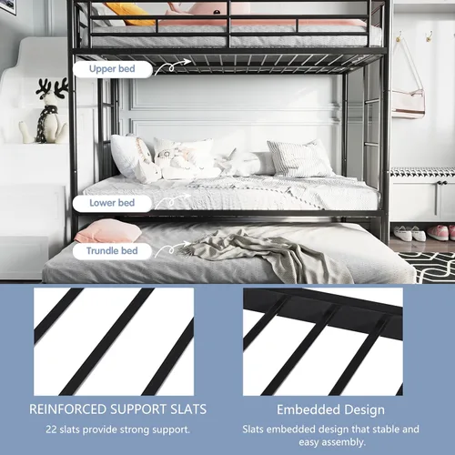 Miniatura 5 de SUNLEI Litera individual sobre individual con nido, cama alta de metal con 2 escaleras seguras, camas nido con protección de seguridad, ahorro