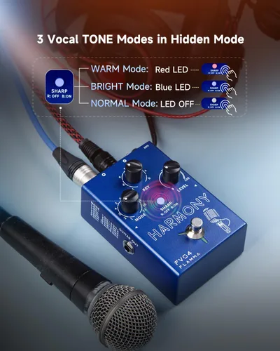 Miniatura 6 de FLAMMA FV04 Pedal de Armonía Vocal Procesador de Efectos Vocales Stompbox Armonizador de Micrófono de Voz con Reverb 12 Tonos con 11 Modos de FV04