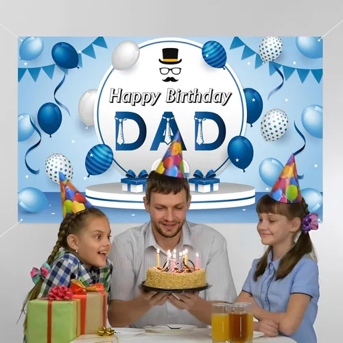 Miniatura 4 de Labakita Cartel azul de feliz cumpleaños para papá, cartel de decoración de fiesta de cumpleaños de hombres, fondo de feliz cumpleaños para padre