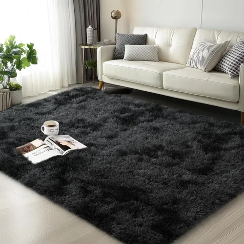 Miniatura 22 de Mugorn - Alfombra de 8 x 10 pies, alfombras grandes, esponjosas, suaves, peludas, antideslizantes, mullidas para interiores, color negro, 8 x 10 pies