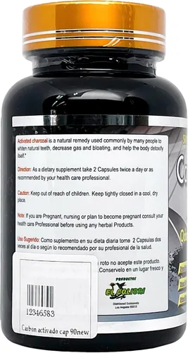 Miniatura 3 de Carbón Activado Sin Olor y Sin Sabor (Carbón Activado) 600mg 90 Cápsulas