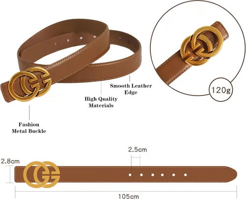 Miniatura 357 de Cinturón de cuero clásico con hebilla de metal para mujer con vestido de jeans
