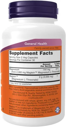 Miniatura 2 de NOW Foods Magtein, 90 cápsulas vegetales (paquete de 2)