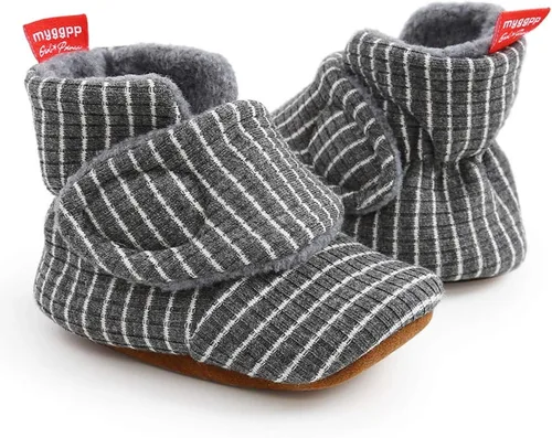 Miniatura 3 de Timatego Botines para recién nacidos, para bebés, niños y niñas, antideslizantes, suela suave, cálidos, para invierno, para casa, zapatos de cuna