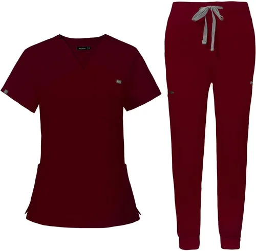 niaahinn Conjunto de uniforme médico para mujer con cuello en V clásico y pantalones deportivos de yoga, uniforme médico de enfermería