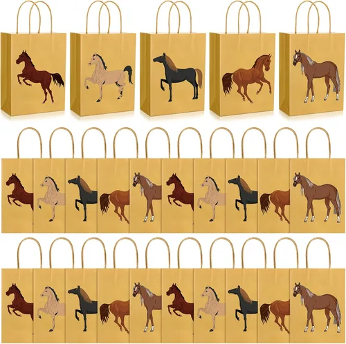 Colarr 20 bolsas de regalo de caballo Derby con asas para fiesta de caballos, vaquera occidental, vaquera, cumpleaños, carreras, fiesta, golosinas,