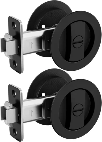Miniatura 9 de goldenwarm Cerradura de Puerta Corrediza Redonda de Níquel Cepillado, Herrajes para Puerta Corrediza para Orificio Redondo de 2-1/8'', Manijas