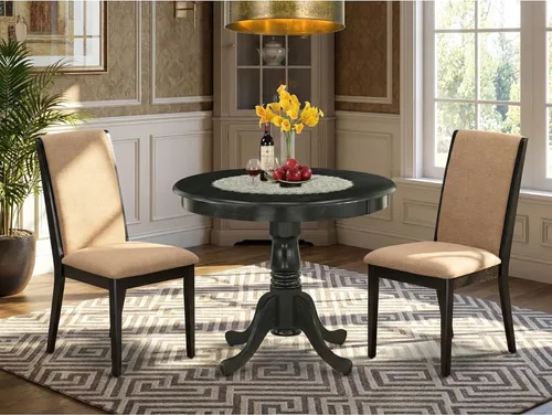 Miniatura 2 de East West Furniture ANLA3-ABK-47 - Juego de muebles de comedor de 3 piezas que contiene una mesa de cocina redonda con pedestal y 2 sillas