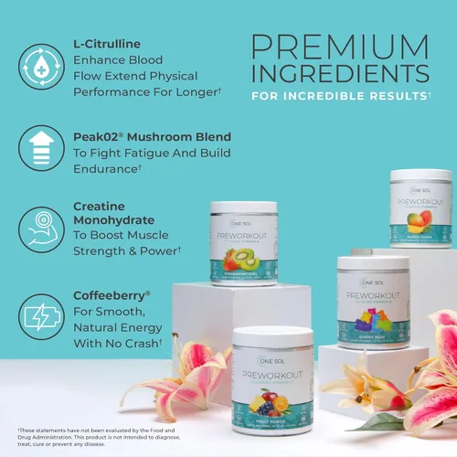 Miniatura 4 de One Sol Pre-entrenamiento para mujeres, mayor concentración y concentración, sin nerviosismo ni choque, ingredientes naturales, 100% vegano, sin