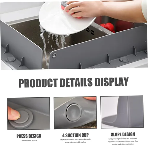 Miniatura 4 de Protector contra salpicaduras para fregadero de cocina, ventosa, impermeable, diseño de pendiente, protector contra salpicaduras de silicona