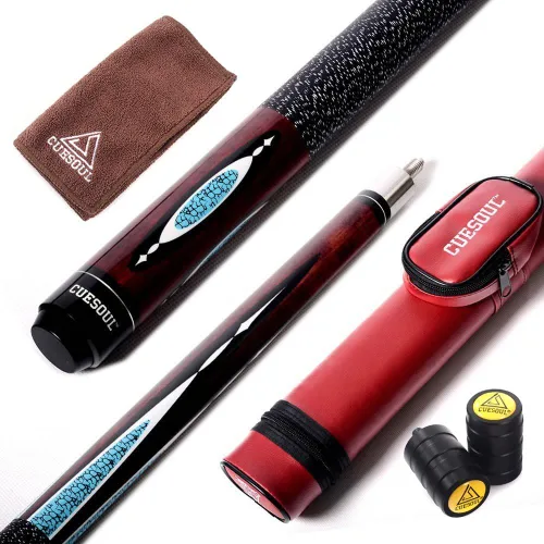 Cuesoul Juego de taco de billar de madera de arce de 58 pulgadas, 19 oz/20 oz, punta de 11.5 mm/13 mm [peso ajustable] 19oz-rojo vino+estuche