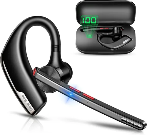 New Bee Auriculares Bluetooth, auricular Bluetooth inalámbrico para teléfono celular con estuche de carga de 500 mAh, 80 horas de reproducción V5.2,