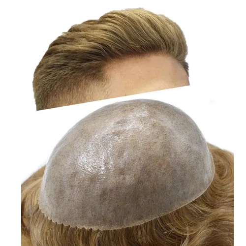Miniatura 69 de Toupee para hombres de piel fina inyección de PU unidad de peluca para hombre, pieza de cabello humano natural real, sistema de repuesto