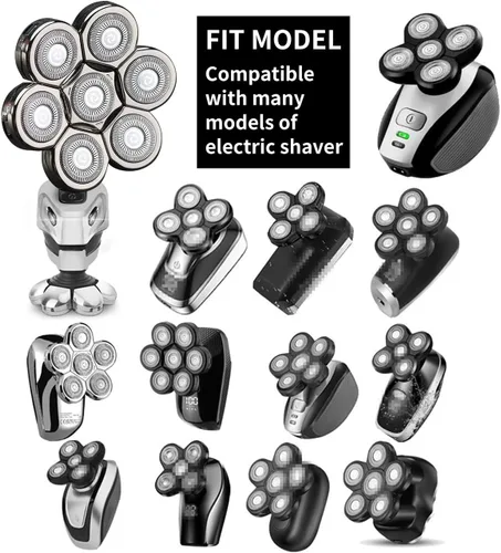 Miniatura 4 de Cabezal de repuesto para afeitadora de cabeza de 7 cuchillas, cabeza de cuchilla de repuesto universal para hombres (7D plateado)
