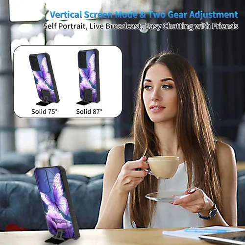 Miniatura 1111 de Funda para Samsung Galaxy S22 Ultra 5G, Galaxy S22 Ultra con cubierta de cámara deslizante, funda resistente de doble capa con función atril Black