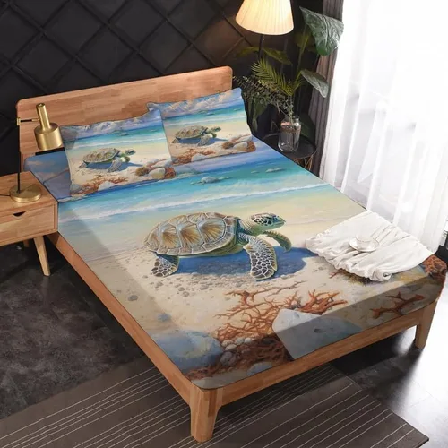 Miniatura 2 de Sábanas de tortuga marina tamaño Queen – Sábanas de microfibra suave con bolsillo profundo y patrón sin arrugas, 4 piezas