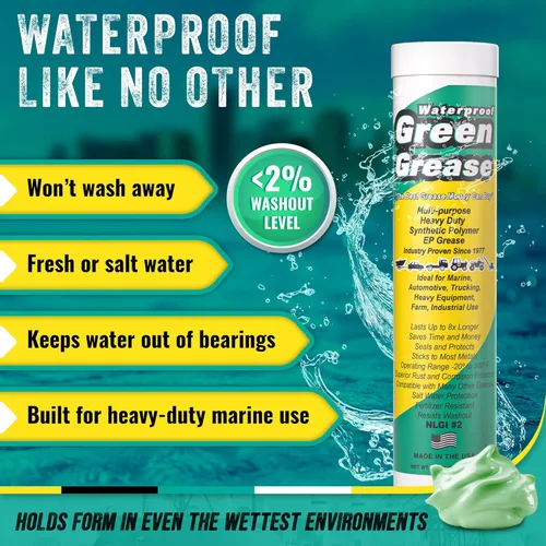 Miniatura 4 de Tubo de grasa verde ultra resistente (3 onzas, paquete de 3) – NLGI 2, alta temperatura, resistente al agua, grado marino, resistente a