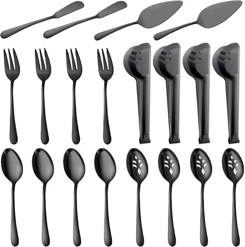 Miniatura 10 de BEWOS Utensilios para Servir, Juego de 20 Piezas Grandes, Cucharas para Servir, Cucharas Ranuradas, Pinzas y Tenedores para Servir, Servidor