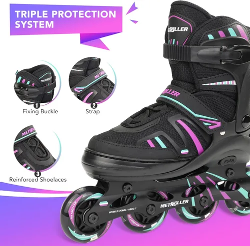 Miniatura 5 de METROLLER Patines en línea ajustables para niñas y niños con ruedas iluminadas, patines en línea para niños y jóvenes, cuchillas divertidas
