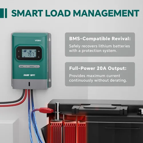 Miniatura 7 de MPPT Controlador de carga solar - Controladores de carga para paneles solares - 50V, 20 amperios, 12/24 voltios