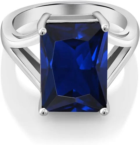 Miniatura 72 de Gem Stone King Anillo de compromiso solitario con piedra preciosa de corte esmeralda de 0.551 x 0.394 in para mujer, plata de ley 925, anillo