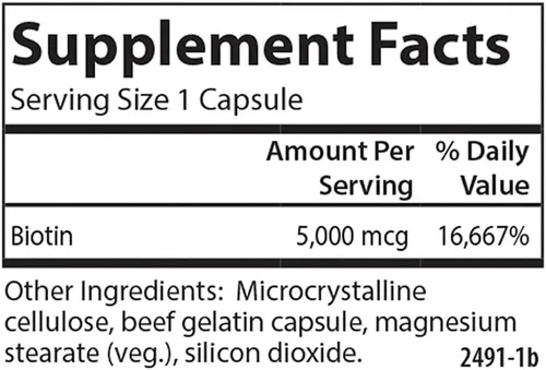 Miniatura 4 de Carlson - Biotina, 5000 mcg, cabello saludable, uñas fuertes y producción de energía, 50 cápsulas