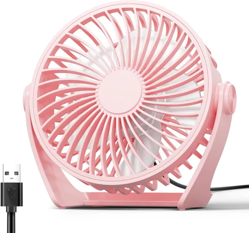 Miniatura 13 de Edvision Ventilador de escritorio con USB, ventilador pequeño portátil de 5 pulgadas, ventilador de mesa personal de 3 velocidades con viento Azul
