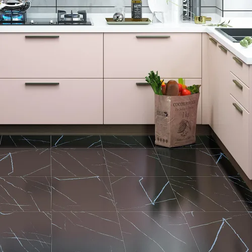 Miniatura 6 de Livelynine Azulejos de suelo de despegar y pegar, paquete de 32 unidades de 12 x 12 pulgadas, suelos de vinilo de mármol blanco y negro para cocina