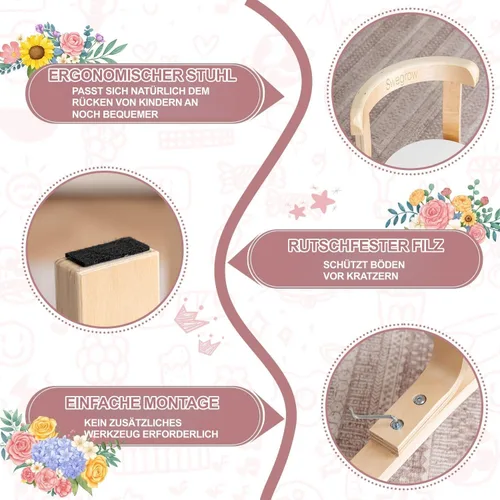 Miniatura 5 de Swegrow Juego de mesa y 2 sillas para niños, mesa y sillas de madera para niños y bebés, muebles de madera para niños para sala