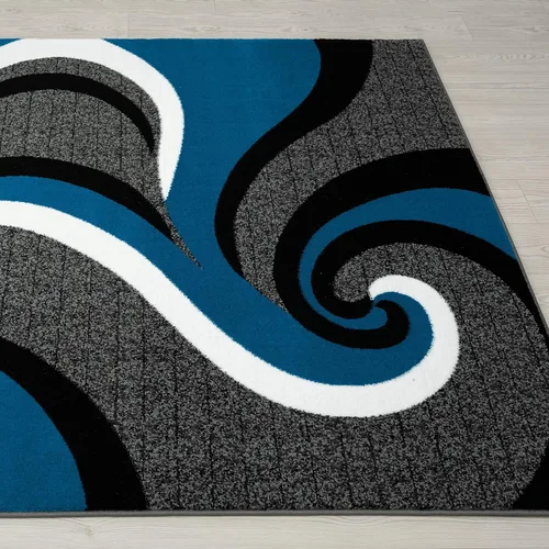 Miniatura 8 de Alfombra con diseño abstracto, color rojo, blanco y negro 0327, Polipropileno, Turquoise