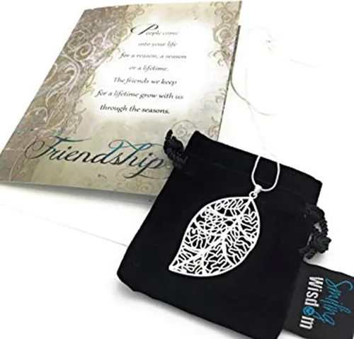 Miniatura 6 de Smiling Wisdom - Juego de regalo de amistad de hoja de plata - Tarjeta de felicitación, amistad, para toda la vida, temporal, motivo - Collar