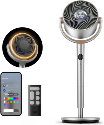 Dreo Ventiladores inteligentes para dormitorio, ventilador oscilante omnidireccional de 120° + 120°, ventilador de pedestal silencioso de 90 pies