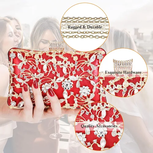 Miniatura 4 de Bolso de noche con diamantes de imitación para mujer, bolso de mano de cristal con lentejuelas brillantes, bolso de hombro floral