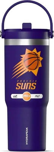 Hydrapeak x NBA Vaso Nomad con Licencia Oficial de Phoenix Suns de 32 oz con Asa y Tapa con Popote, Botella de Agua de Acero Inoxidable a Prueba de