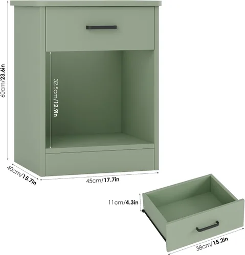 Miniatura 3 de FOTOSOK Juego de 2 mesitas de noche, mesa auxiliar de 2 niveles con cajón y estante de almacenamiento, mesa de noche, mesita de cabecera, mesita