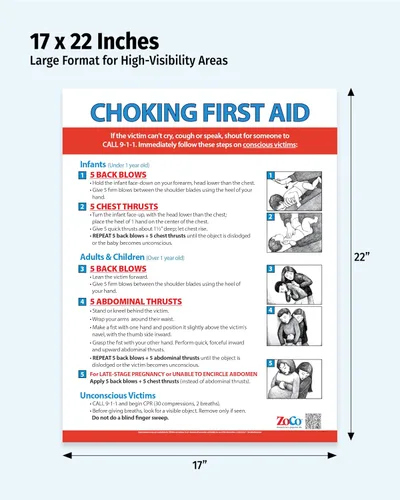 Miniatura 2 de ZOCO - Póster de primeros auxilios de asfixia - Instrucciones de maniobra Heimlich para bebés, niños y adultos - Laminado 17 x 22 - Letrero