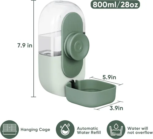 Miniatura 4 de Lemtrflo Dispensador de agua automático colgante de 28 onzas, botella de agua de conejo, conejillo de indias, hurón para jaula, adecuado para Verde