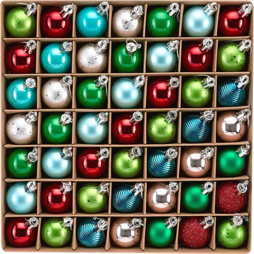 DecorbyHannah - Juego de mini adornos de Navidad rojos, verdes y azules, 49 unidades de 1.18 pulgadas, adornos pequeños para decoraciones de árbol
