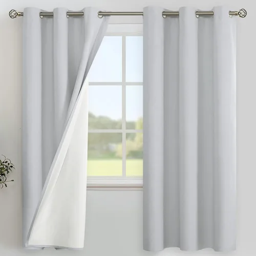 Miniatura 83 de YoungsTex - Cortinas de lino beige 100% opacas para dormitorio de 63 pulgadas de largo, cortinas cortas con aislamiento térmico y ojales