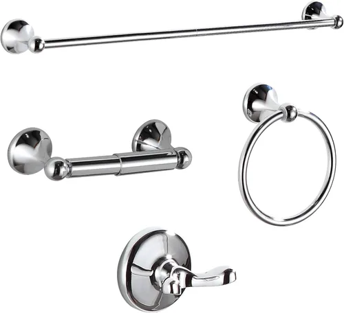BGL Juego de accesorios de baño, barra de toalla extensible ajustable cromada, juego de accesorios de baño de 4 piezas, juego de accesorios de baño