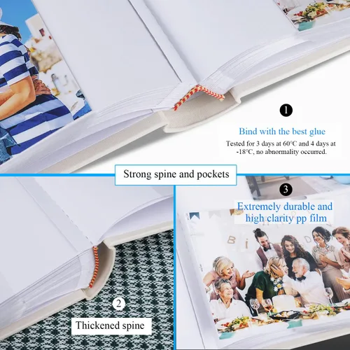 Miniatura 4 de 1DOT2 Álbum de Fotos de Tela de Lujo 4x6 con Espacio para Escribir, Bolsillos Libres de Ácido, Capacidad para 300 Fotos con Memo, 3 por Página