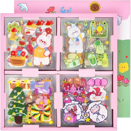 Miniatura 8 de Kawaii - Calcomanías de dibujos animados para diario, 600 unidades, 100 hojas de vinilo en caja, lindas calcomanías transparentes para diario, Chica
