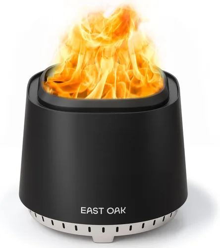 EAST OAK Camber - Hoguera sin humo de 17 pulgadas, de acero inoxidable, para quemar leña, portátil, con póker, soporte y cenicero extraíble para
