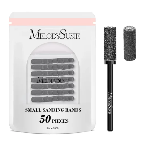 Miniatura 10 de MelodySusie 50 piezas de brocas para lima de uñas pequeñas con bandas de lijado de 3.1mm, lima de uñas de grano 80 para uñas acrílicas, manicura