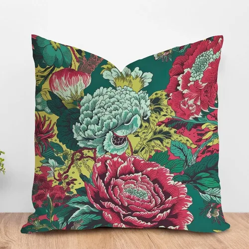 Miniatura 22 de ArogGeld Funda de almohada blanca con flores chinoiserie, funda de almohada para sofá, diseño floral verde y blanco, funda de almohada de lino A-12