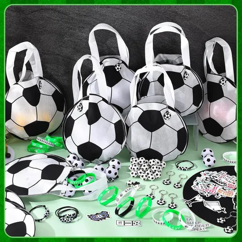 Miniatura 6 de Aoriher Juego de 194 piezas de recuerdos de fiesta de fútbol – Pulseras de silicona, mini pelotas hinchables de fútbol, llaveros de juguete, bolsas