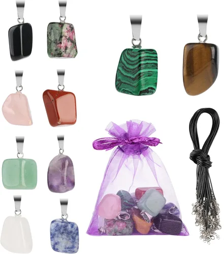 Miniatura 21 de Zenkeeper Colgante hexagonal de cristal natural – Piedra de cuarzo puntiaguda/piedra curativa en forma de corazón para hacer joyas y collares
