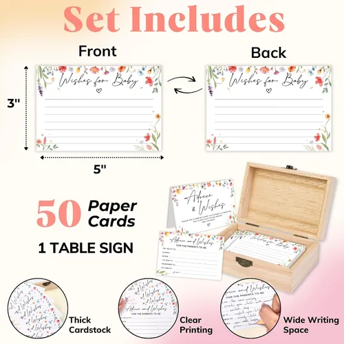 Miniatura 2 de Woodamore Tarjetas azules de consejos y deseos para decoración de baby shower, 50 tarjetas de consejos para baby shower para padres futuros, deseos